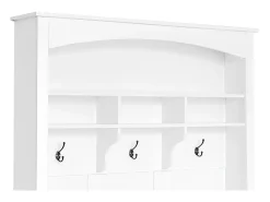 Vestiário branco com banco, sapateira, 3 ganchos e arrumação aberta 120x40x190 cm