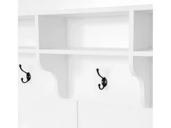 Vestiário branco com banco, sapateira, 3 ganchos e arrumação aberta 120x40x190 cm