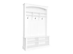 Vestiário branco com banco, sapateira, 3 ganchos e arrumação aberta 120x40x190 cm