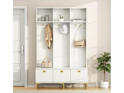 Vestiário com banco, 3 portas e cabideiro - 120 x 23,5 x 191,5 - Aglomerado - Cor branca