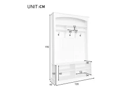 Vestiário de entrada com bengaleiro e banco para guardar sapatos - 120x40x190 cm - Branco