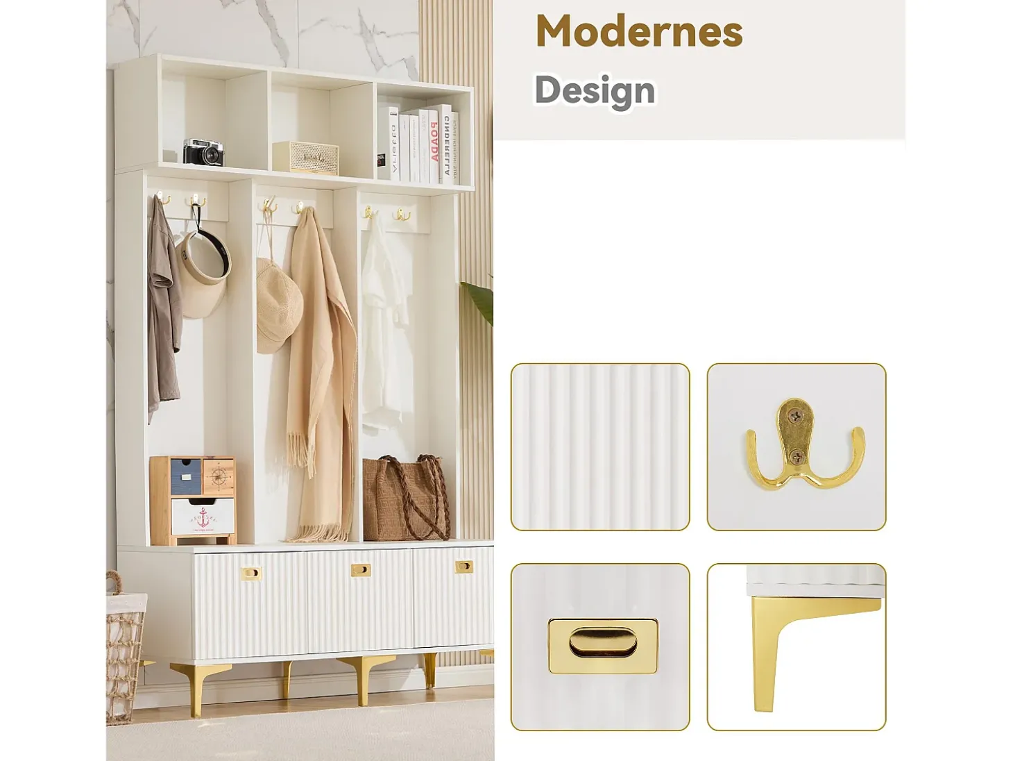 Vestiário de entrada moderno - com cabide e guarda-sapatos - Branco
