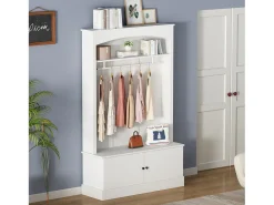 Vestiário moderno - com cabideiro e armazenamento para sapatos - Banco com armazenamento - com ganchos - Branco