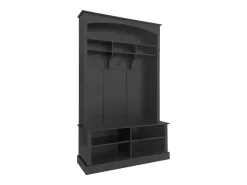 Vestiário preto com banco, sapateira, 3 ganchos e arrumação aberta 120x40x190 cm