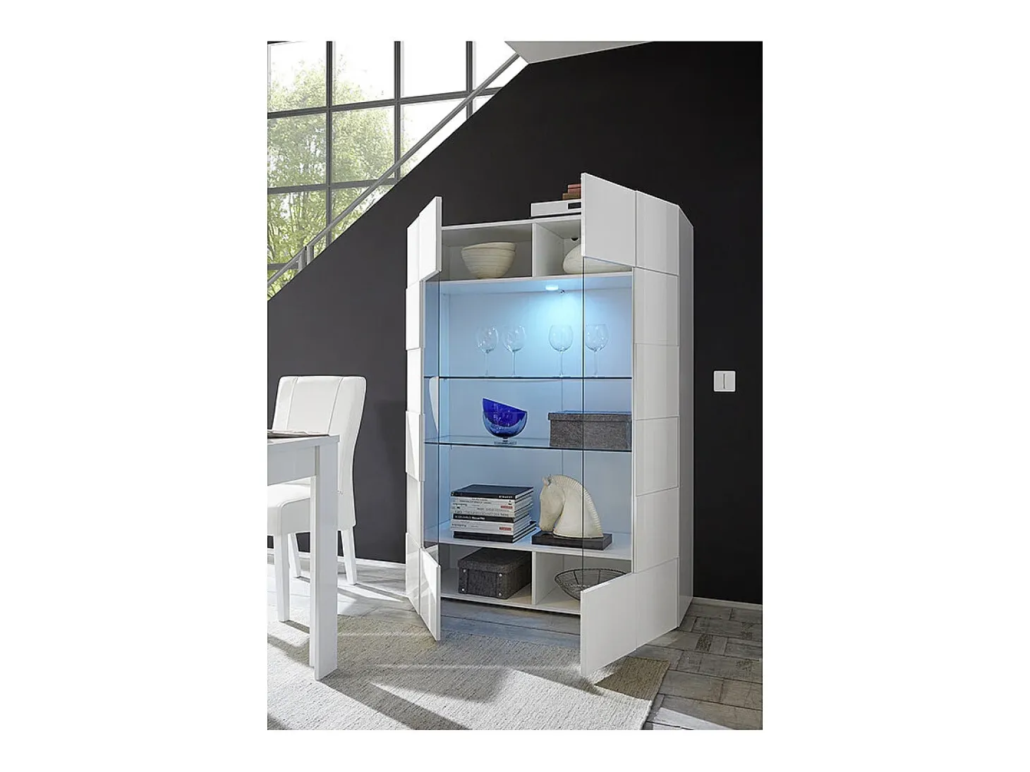 Vitrina - LEDs - 2 portas em vidro - Lacada a branco CALISTO