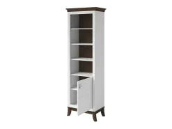 Vitrina 1 porta baixa coleção PALACE. Cores branco e carvalho escuro.