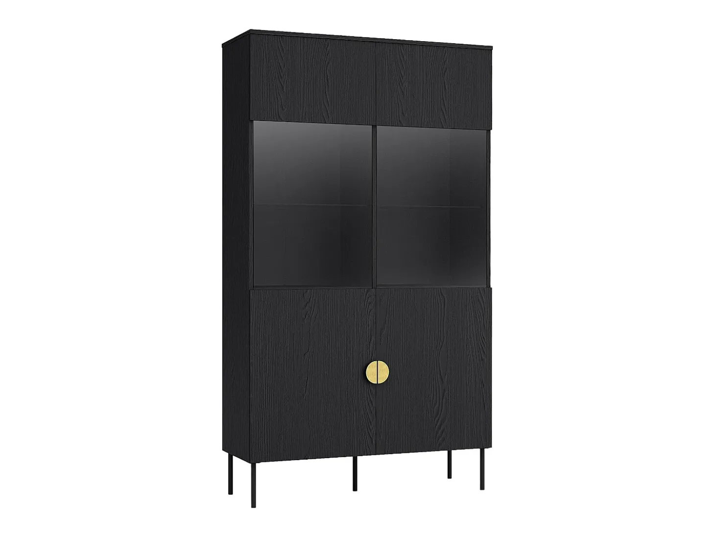 Vitrina 2 portas e 4 nichos com LEDs preto e dourado - NATANIEL