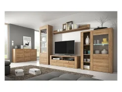 Vitrina alta design 1 porta, coleção SANTIAGO. Cor carvalho.