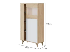 Vitrina Atlanta, Vitrina moderna com 3 portas, Aparador para sala ou lounge, Aparador alto com prateleiras, 77x33h142 cm, Carvalho e Branco