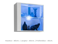 Vitrina branca quadrada suspensa com 1 porta de vidro e iluminação LED inclusa. Coleção SWITCH.