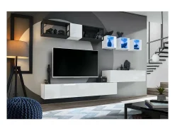 Vitrina branca quadrada suspensa com 1 porta de vidro e iluminação LED inclusa. Coleção SWITCH.
