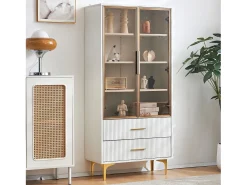 Vitrina com 2 portas de vidro - LEDs - 70 x 35 x 150cm - Aglomerado - Branco