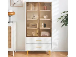 Vitrina com 2 portas de vidro - LEDs - 70 x 35 x 150cm - Aglomerado - Branco