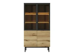 Vitrina com 4 portas e com LEDs cor natural e preto - LABENIA