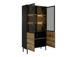 Vitrina com 4 portas e com LEDs cor natural e preto - LABENIA