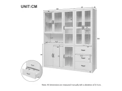 Vitrina combinada moderna com 8 portas e 3 gavetas - LEDs - Madeira MDF - lacado branco - 180 x 40 x 200 cm