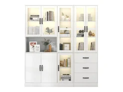 Vitrina combinada moderna com 8 portas e 3 gavetas - LEDs - Madeira MDF - lacado branco - 180 x 40 x 200 cm