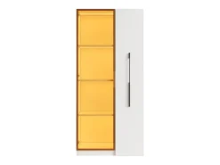 Vitrina con LED 70x40x160 cm - 1 porta de vidro e 1 gaveta lateral deslizante - Rodas - MDF + vidro - Branco