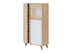 Vitrina Daceved, Vitrina moderna com 3 portas, Aparador para sala ou lounge, Aparador alto com prateleiras, 77x33h142 cm, Carvalho e Branco