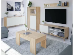 Vitrina Daceved, Vitrina moderna com 3 portas, Aparador para sala ou lounge, Aparador alto com prateleiras, 77x33h142 cm, Carvalho e Branco