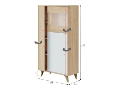 Vitrina Daceved, Vitrina moderna com 3 portas, Aparador para sala ou lounge, Aparador alto com prateleiras, 77x33h142 cm, Carvalho e Branco