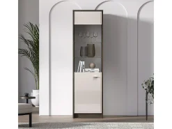Vitrina de 1 porta Kaius em caxemira e madeira escura