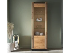 Vitrina de 1 porta Solal em madeira e preto