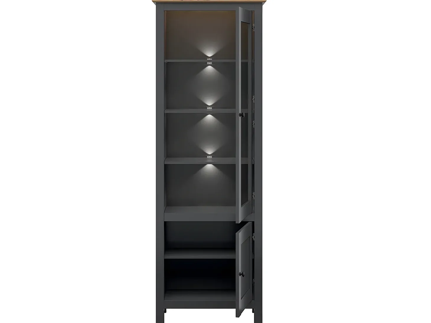 Vitrina de 2 portas com LED Duck Cinzento antracite e madeira