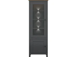 Vitrina de 2 portas com LED Duck Cinzento antracite e madeira