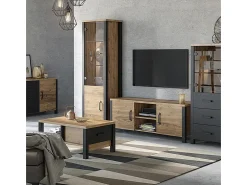 Vitrina de 2 portas Lyam em madeira e preto