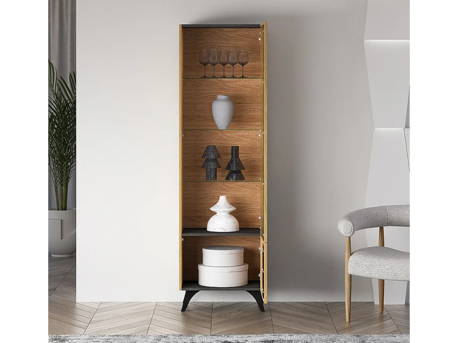 Vitrina de 2 portas Soah em madeira e preto, direita
