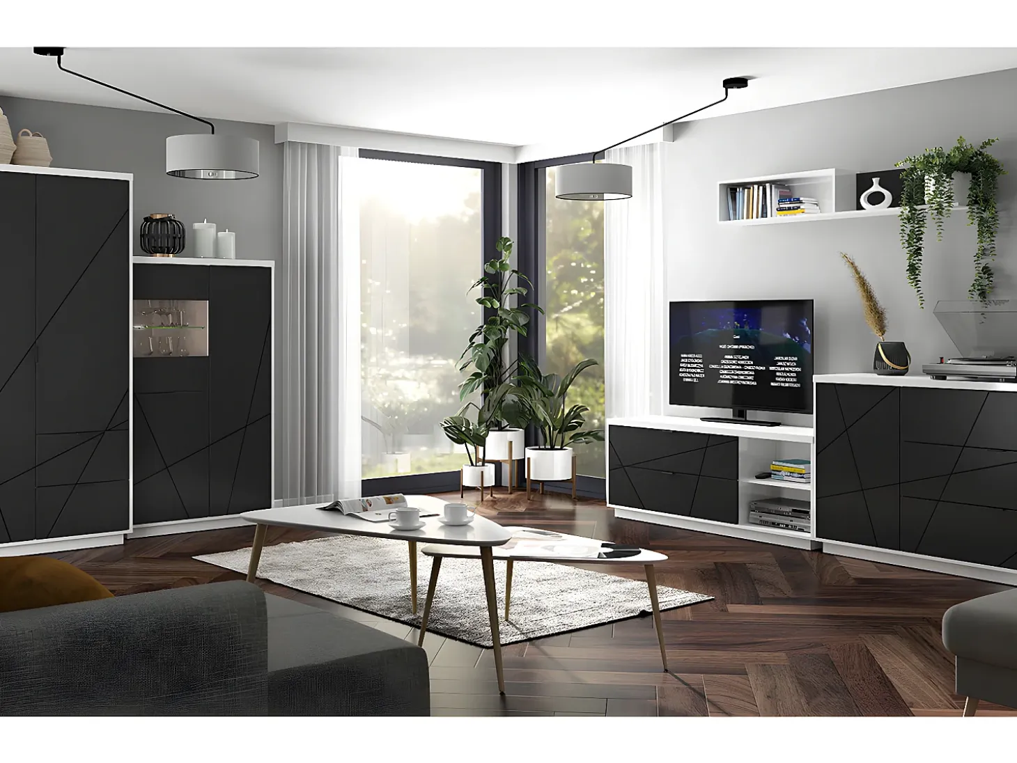 Vitrina de 3 portas Sven Preto e Branco