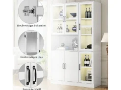 Vitrina de aparador alto 6 portas e 1 compartimento - LEDs - Madeira MDF - Branco - 120 x 40 x 200 cm