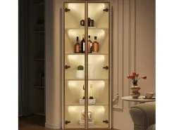 Vitrina de canto 62x35x160 cm - con iluminação LED - 2 portas de vidro temperado - Design de canto - MDF + vidro - Branco
