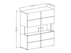 Vitrina de duas portas coleção OHIO. Cor cinza antracite e carvalho. LED incluído.
