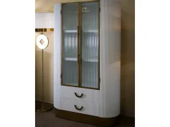 Vitrina de zibelina, Aparador expositor, Vitrina multiusos, Aparador de sala, 85x40 h160 cm, Branco e Castanho