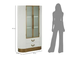 Vitrina de zibelina, Aparador expositor, Vitrina multiusos, Aparador de sala, 85x40 h160 cm, Branco e Castanho