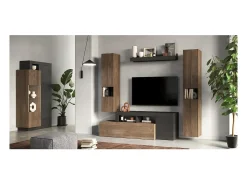 Vitrina design 2 portas coleção DOMI. Cor cinza antracite carvalho escuro