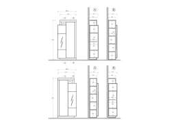 Vitrina design 2 portas coleção DOMI. Cor cinza antracite carvalho escuro