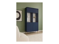 Vitrina design AZURÉA – 2 portas com vidro LED – Azul profundo – 106x191x41 cm