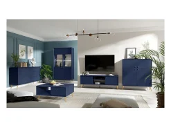 Vitrina design AZURÉA – 2 portas com vidro LED – Azul profundo – 106x191x41 cm