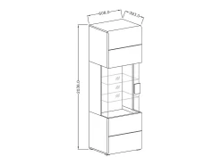 Vitrina design coleção OHIO, modelo alto. Cor branca e acabamento com aparência de carvalho.