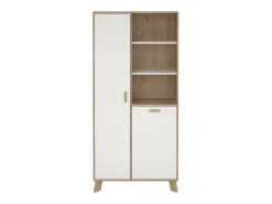 Vitrina Dvarrell, Aparador expositor, Vitrina multiusos, Aparador sala, 89x40 h188 cm, Carvalho e Branco