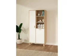 Vitrina Dvarrell, Aparador expositor, Vitrina multiusos, Aparador sala, 89x40 h188 cm, Carvalho e Branco