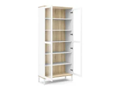 Vitrina Dvecchi, Aparador expositor, Vitrina multiusos, Aparador sala, 89x36 h203 cm, Branco e Carvalho