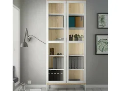 Vitrina Dvecchi, Aparador expositor, Vitrina multiusos, Aparador sala, 89x36 h203 cm, Branco e Carvalho