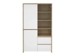 Vitrina Dvecin, Aparador expositor, Vitrina multiusos, Aparador sala, 100x48 h170 cm, Carvalho e Branco