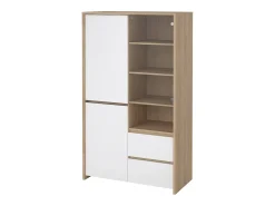 Vitrina Dvecin, Aparador expositor, Vitrina multiusos, Aparador sala, 100x48 h170 cm, Carvalho e Branco