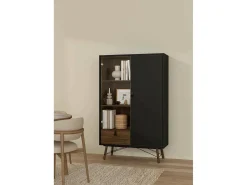 Vitrina Dvell, Aparador expositor, Vitrina multiusos, Aparador sala, 102x40 h162 cm, Preto e Nogueira