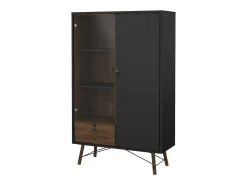 Vitrina Dvell, Aparador expositor, Vitrina multiusos, Aparador sala, 102x40 h162 cm, Preto e Nogueira